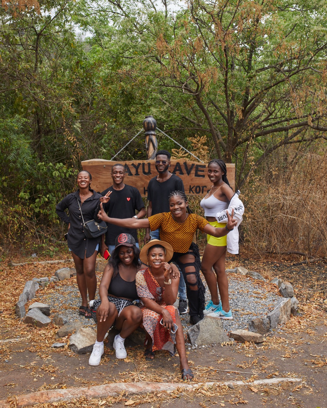 A group of guests celebrating together at a Ghana heritage site